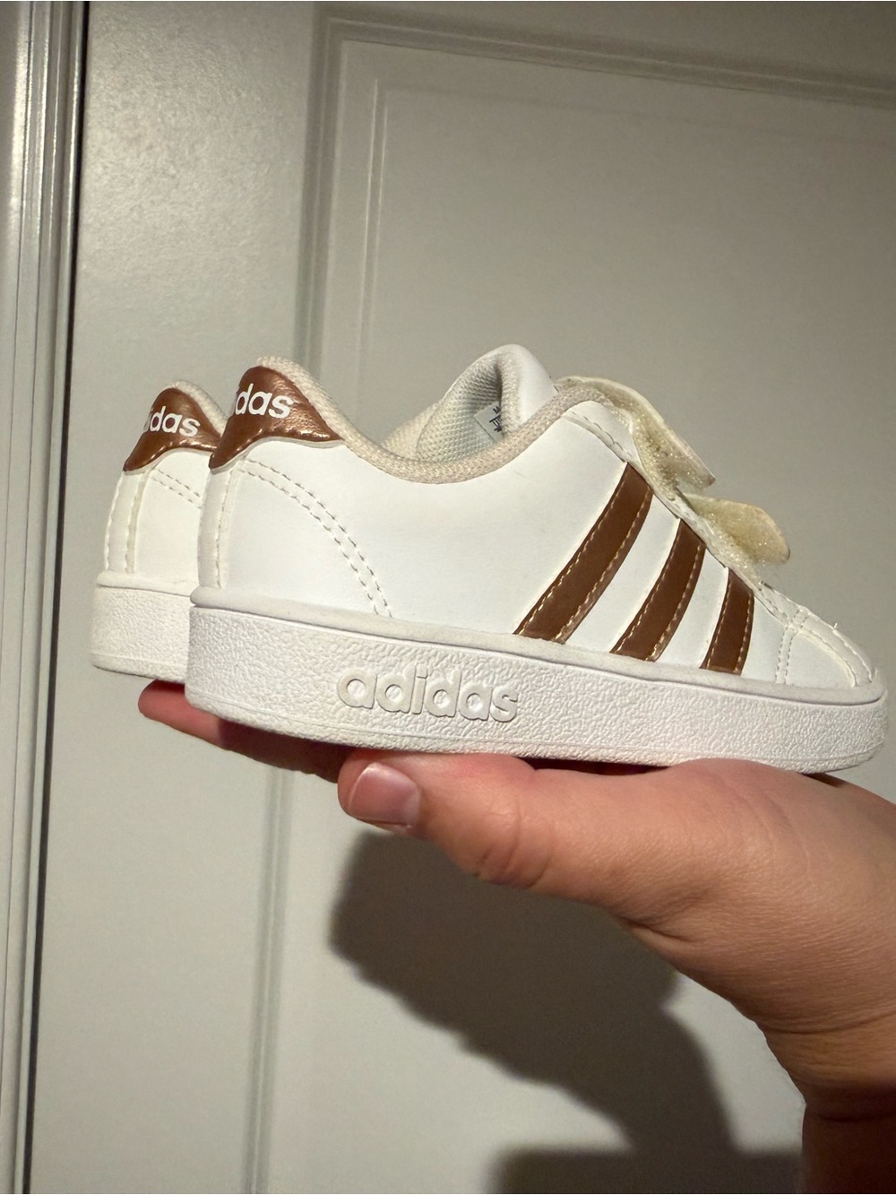 adidas Kids White Sneaker with Brown Stripes